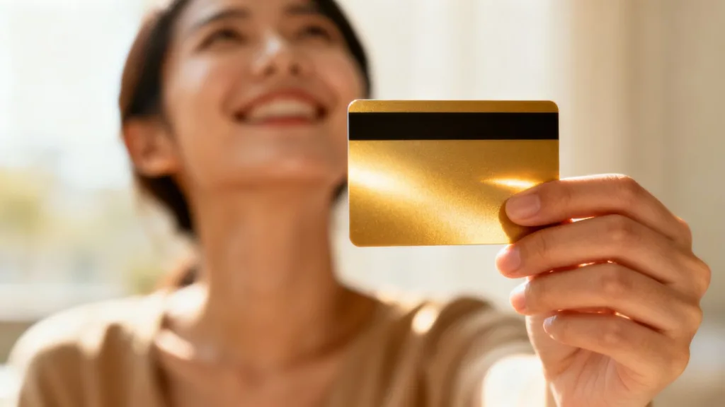 Mano sosteniendo tarjeta de crédito sin anualidad.
